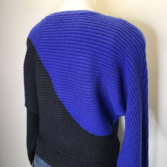 Express Black Cobalt Blue Colorblock Dolman Sleeve Ribbed Chunky Knit Sweater XS - Picture 8 of 12